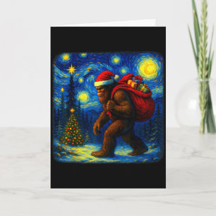 Carte Grand-Père Bigfoot Noël Étoile Nuit Sasquatch Van