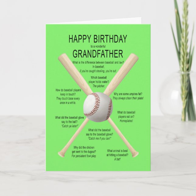 Carte Grand-père, blagues de baseball d'anniversaire (Devant)