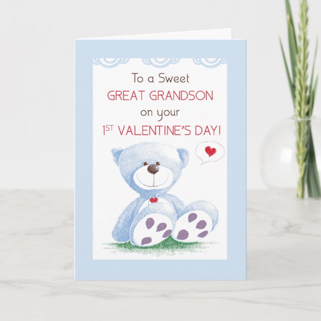 Carte Grand-petit-fils 1er Valentines Jour Ours bleu Ted (Devant)