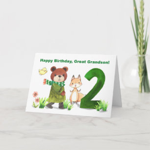 Carte Grand-petit-fils 2e anniversaire Ours et Fox Grand