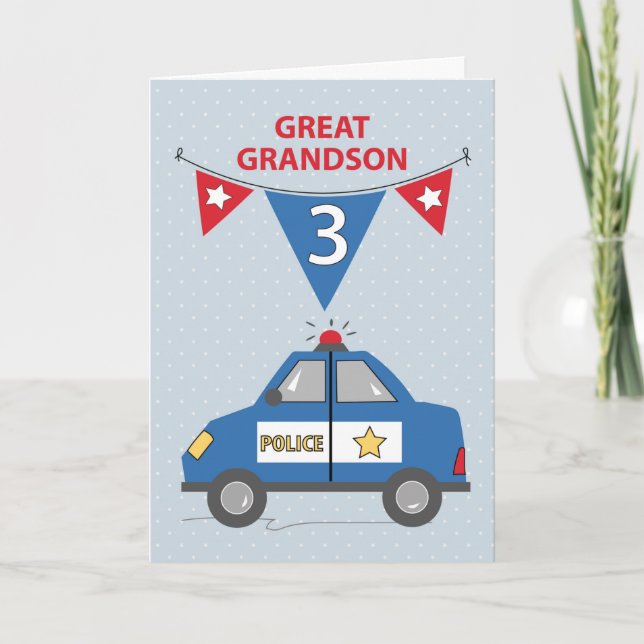 Carte Grand-petit-fils 3e anniversaire Blue Police Car (Devant)