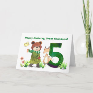 Carte Grand-petit-fils 5e anniversaire ours Fox grand ci