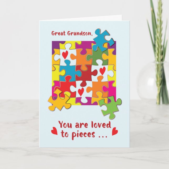 Carte Grand-petit-fils Anniversaire Puzzle Amour aux piè (Devant)