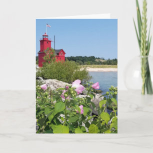 Carte Grand phare rouge avec hibiscus