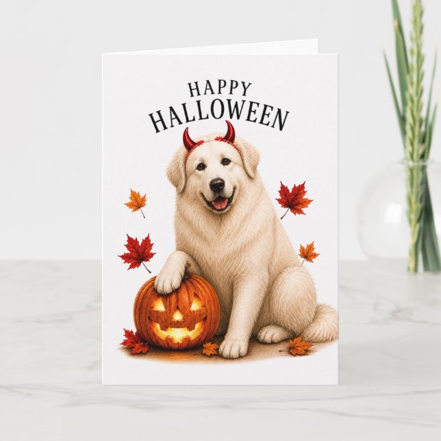 Carte Grand Pyrenees Chien Diable d'Halloween (Devant)