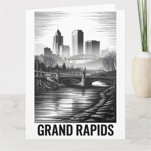 Carte Grand Rapids Michigan Skyline Noir Blanc Gravure s