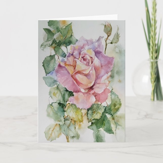Carte Grand Rose En Aquarelles (Devant)