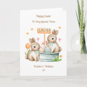 Carte Grandchildren Twin Boys Pâques Bunny Rabbit Card