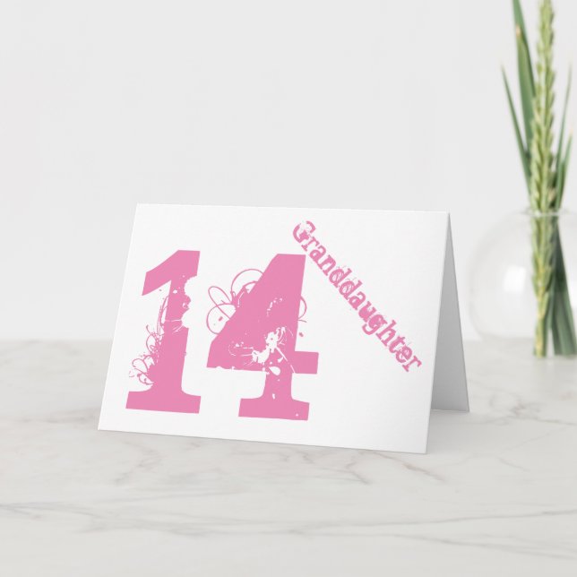 Carte Granddaughter, 14e anniversaire, white and pink. (Devant)