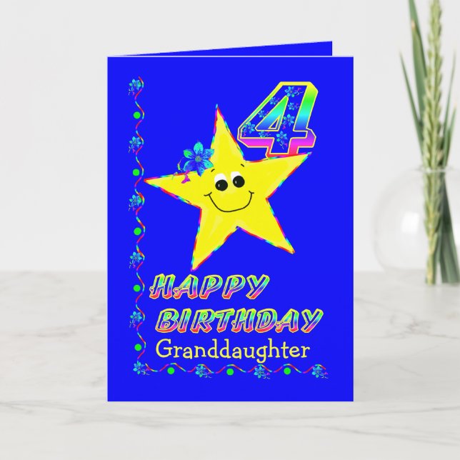 Carte Granddaughter 4th Birthday Stars (Devant)