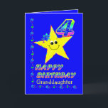 Carte Granddaughter 4th Birthday Stars<br><div class="desc">Cute yellow star with colorful flowers and numbers for granddaughter's 4th birthday.  Name on front may be modified in template.  Original design by Anura Design Studio.</div>