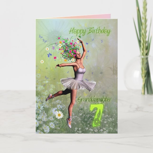 Carte Granddaughter age 7, flower fairy birthday card (Devant)