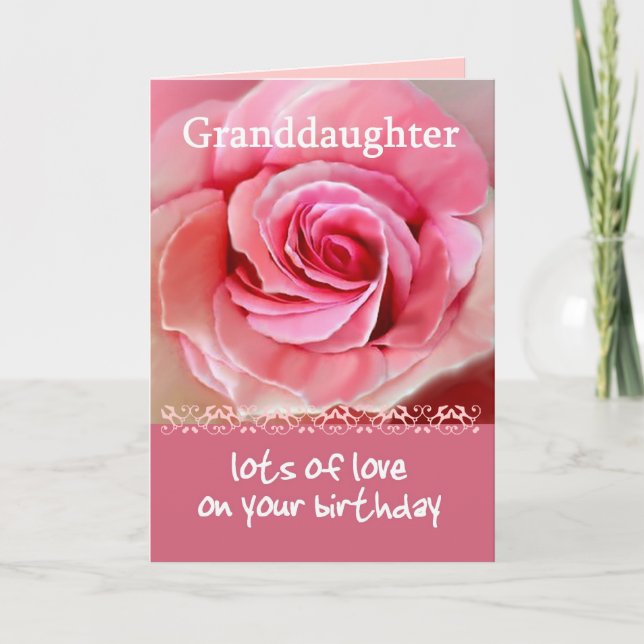 Carte GRANDDAUGHTER Anniversaire avec rose rose rose et  (Devant)