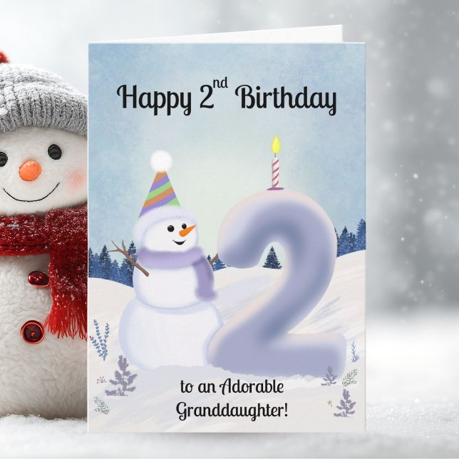 Carte Granddaughter Happy 2nd Birthday Snowman Building (Créateur téléchargé)