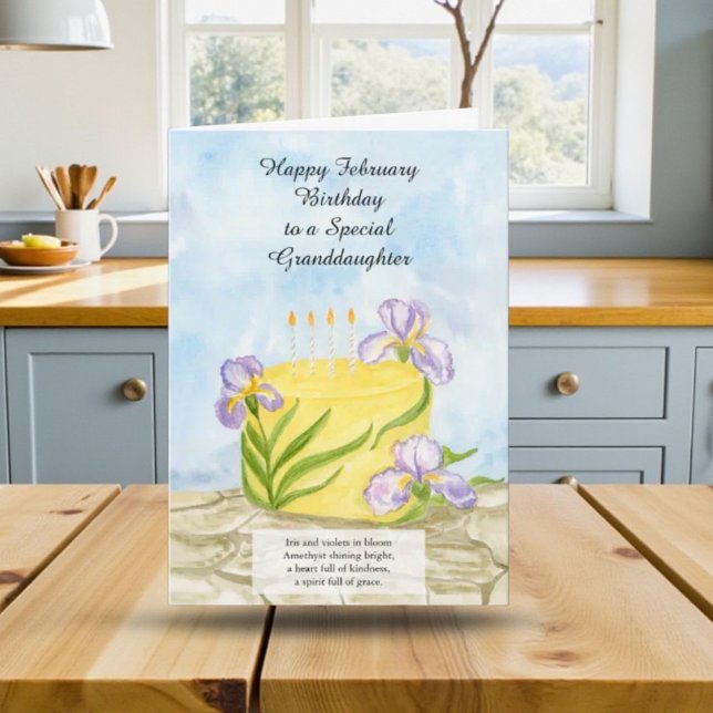 Carte Granddaughter Happy February Irises Birthday Cake (Créateur téléchargé)