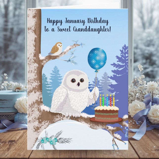 Carte Granddaughter Happy January Birthday Snowy Owl (Créateur téléchargé)