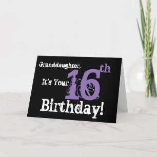 Carte Granddaughter's 16e jour, noir, purple.