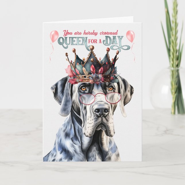 Carte Grande Dane Dog Queen pour jour drôle Anniversaire (Devant)