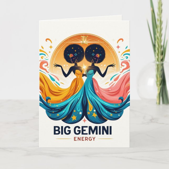 Carte Grande Énergie Gémeaux Afro Déesse Zodiaque Annive (Devant)