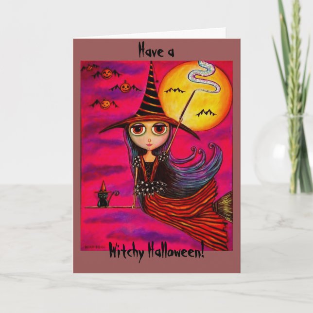 Carte Grande fille de sorcière de Halloween d'oeil chez (Devant)