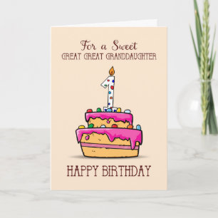 Carte Grande grand-fille 1er anniversaire, gâteau sucré