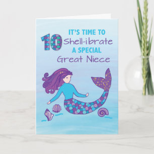 Carte Grande nièce 10e anniversaire Sparkly Look Mermaid