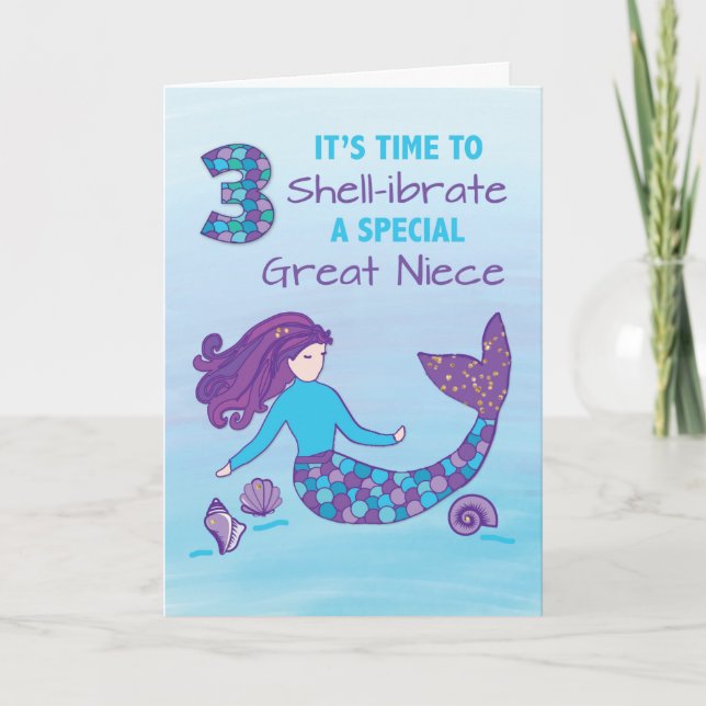Carte Grande nièce 3e anniversaire Sparkday Look Mermaid (Devant)