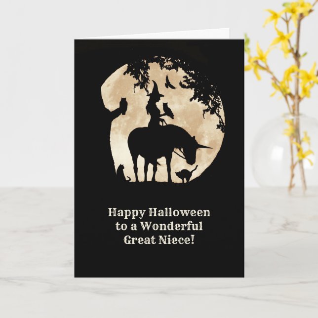 Carte Grande nièce Joyeux Halloween mignonne sorcière et (Fleur jaune)