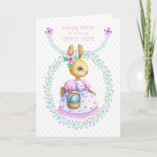 Carte Grande-nièce Lapin de Pâques avec panier Œuf color