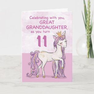 Carte Grande Petite-fille 11e Anniversaire Pink Unicorn