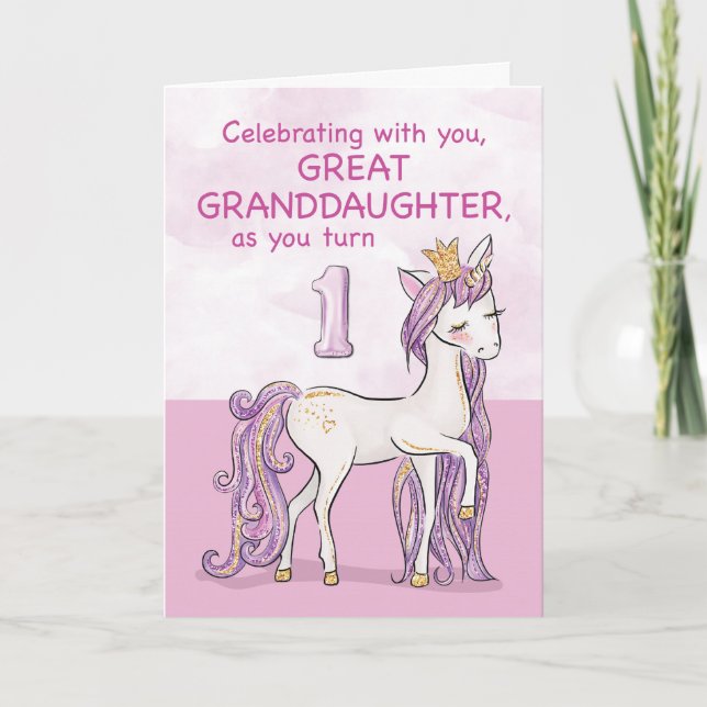 Carte Grande Petite-fille 1er Anniversaire Cheval Rose (Devant)