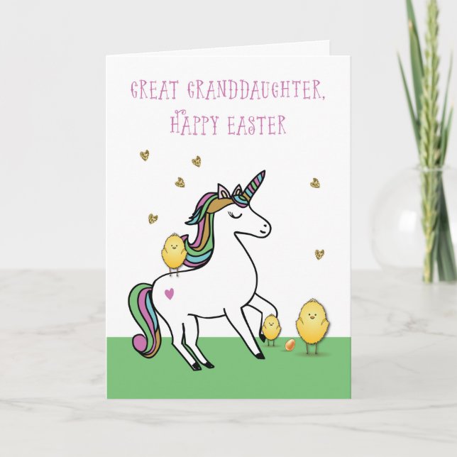 Carte Grande Petite-fille Unicorne Voeux de Pâques avec  (Devant)