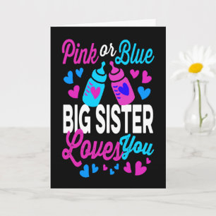 Carte GRANDE SOEUR rose ou bleu vous aime Cute