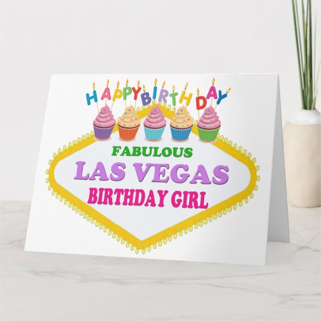 CARTE GRANDE TAILLE HEUREUSE ANNIVERSAIRE LAS VEGAS CART (Devant)
