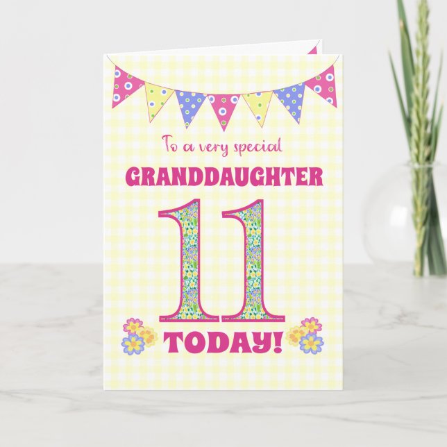 Carte Grandgirl 11e Anniversaire Primroses Bunting Card (Devant)