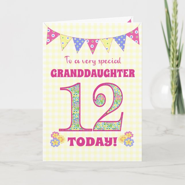 Carte Grandgirl 12e Anniversaire Primroses Bunting Card (Devant)