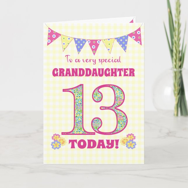 Carte Grandgirl 13e Anniversaire Primroses Bunting Card (Devant)