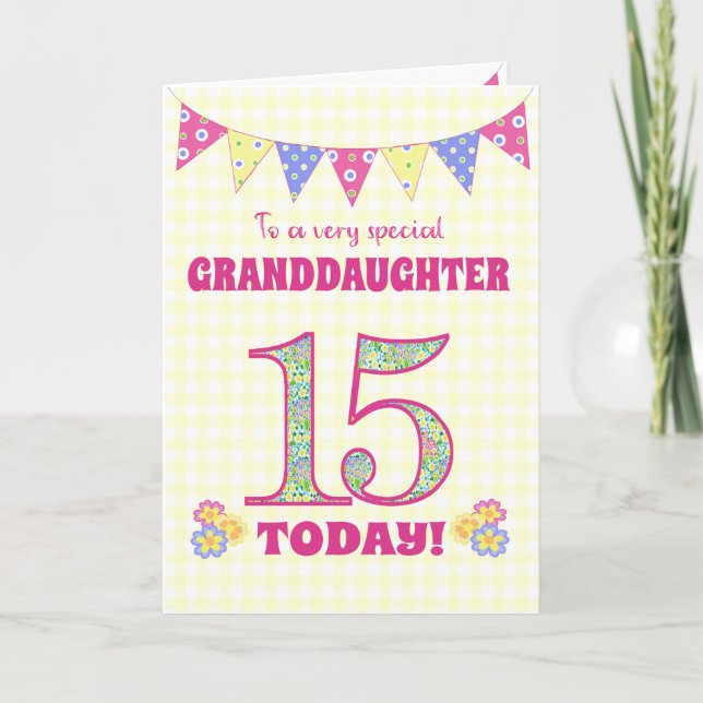 Carte Grandgirl 15e Anniversaire Primroses Bunting Card (Devant)