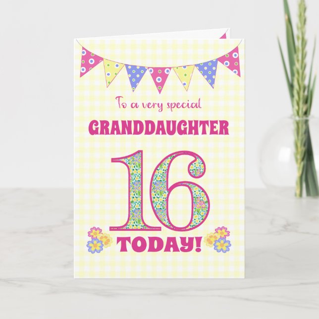 Carte Grandgirl 16e Anniversaire Primroses Bunting Card (Devant)