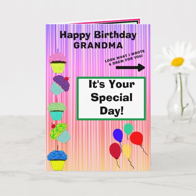 Carte Grandma Anniversaire Cupcakes Ombre Stripes (Petite plante)
