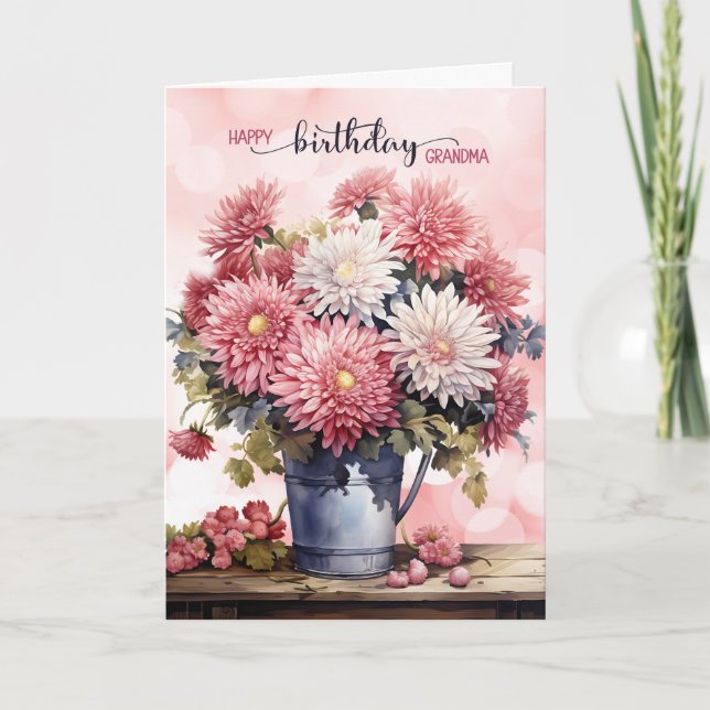 Carte Grandma Birthday Pink Chrysanthemums (Devant)