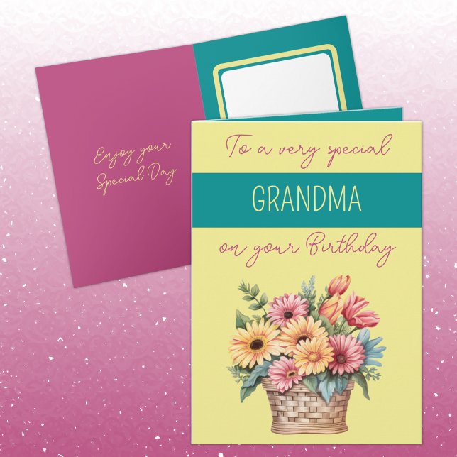 Carte Grandma gerbera jaune turquoise anniversaire (Créateur téléchargé)
