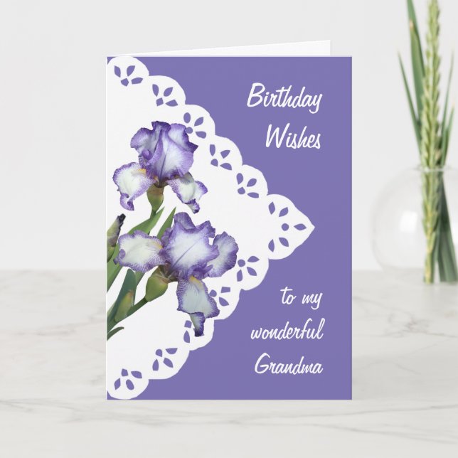 Carte Grandme vintage de Fleur Iris Blanc Violet (Devant)