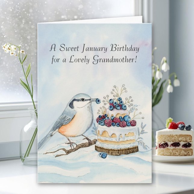 Carte Grandmother Happy January Birthday Nuthatch  (Créateur téléchargé)