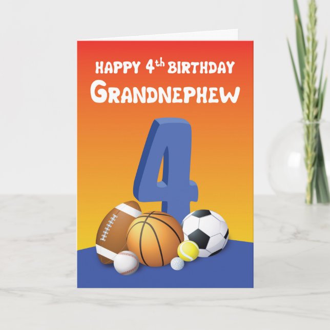 Carte Grandnephew 4e anniversaire Sports Balls (Devant)
