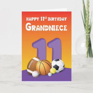 Carte Grandniece 11th Birthday Sports Balls