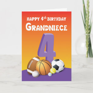 Carte Grandniece 4e anniversaire Sports Balls