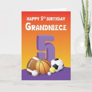 Carte Grandniece 5e Anniversaire Sports Balls