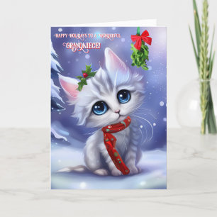Carte Grandniece Cute Chat et neige Joyeuses vacances