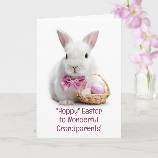 Carte Grands-parents Joyeuses Pâques avec Lapin Chéri (Orchidée)